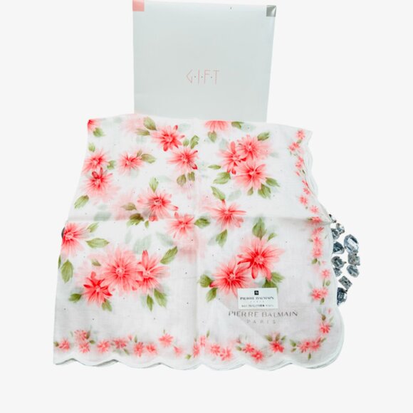 New In Box PIERRE CARDIN PARIS Mini Scarf/ handker Cotton Peach Pink Floral(78) - Picture 3 of 7